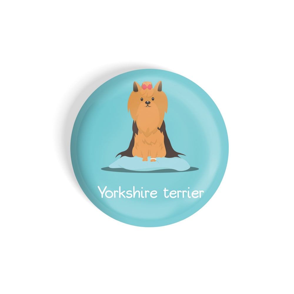 dhcrafts Round Fridge Magnet Blue Color Yorkshire Terrier Pet Dog Glossy Finish Design Pack of 1 (58 mm)